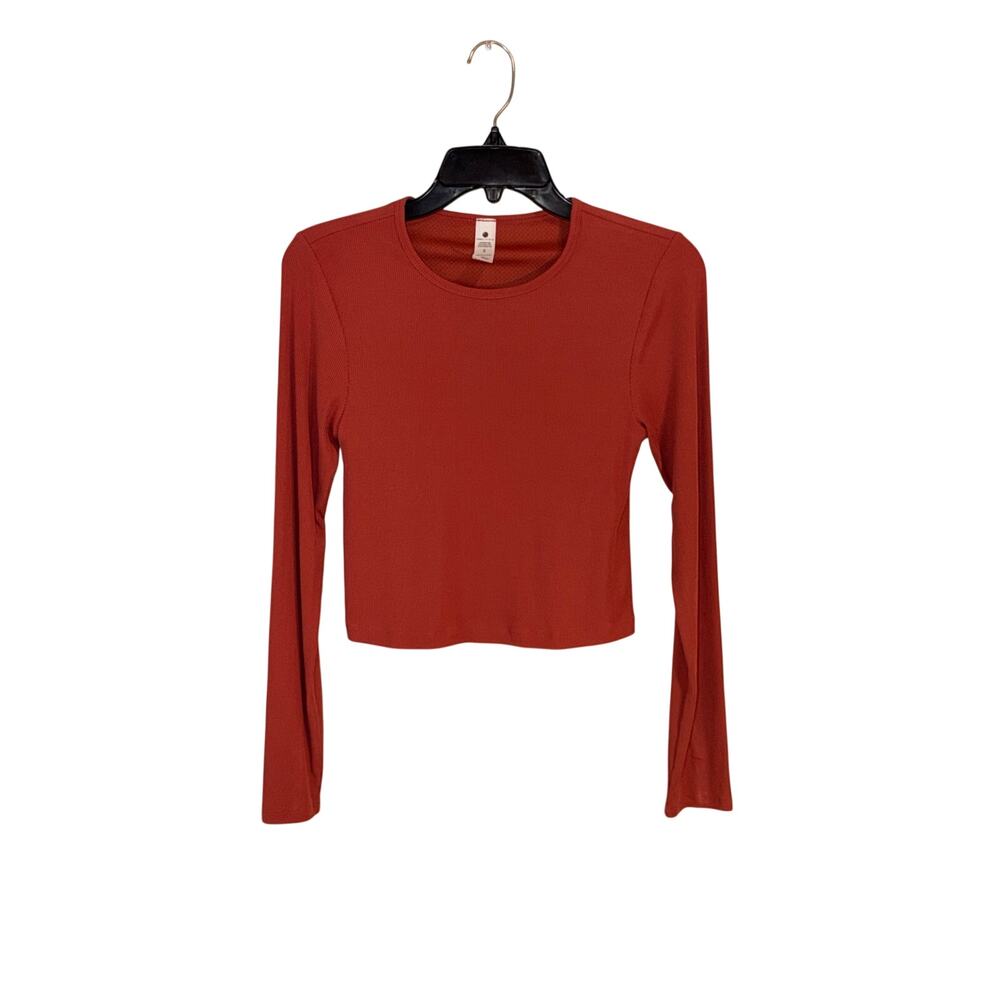 Yogalicious Heavenly Rib Kathleen Crop Long Sleeve Top Women’s Small Rust Red